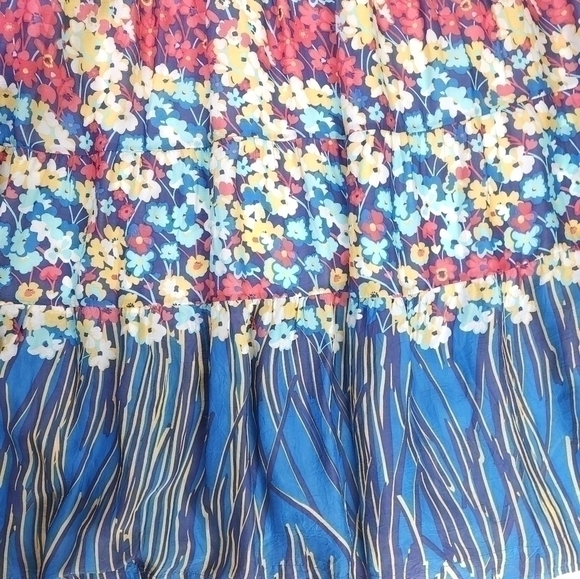 Johnny Was Blue Pink Boho Maxi Rayon Silk Floral Skirt Sz Xs - Picture 9 of 13